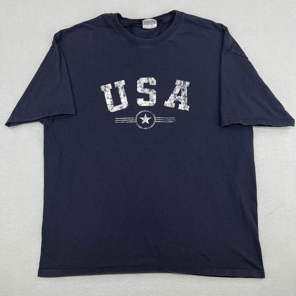 Hanes Heavyweight Mens USA Graphic T-Shirt Navy Blue Short Sleeve XL Vtg